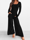 Long-sleeved wide-leg jumpsuit