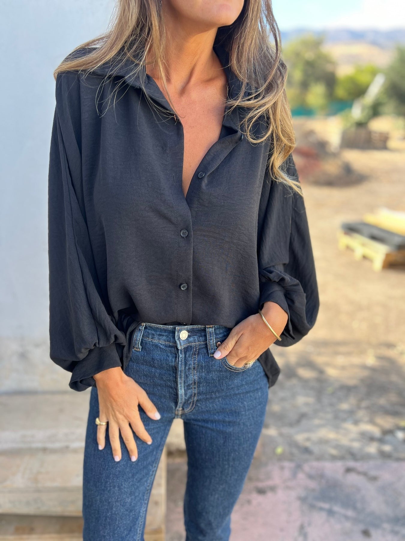 Wide Puffed Sleeves Blouse